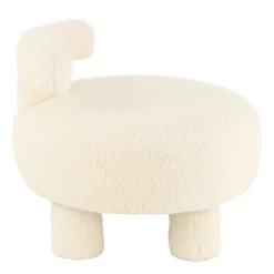 Hot J-Line Pouf rond avec dossier en tissu bouclette (52x52x49 cm - Blanc)