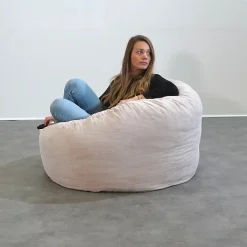 Sale Bananair Pouf rond doux en velours côtelé 100 cm beige