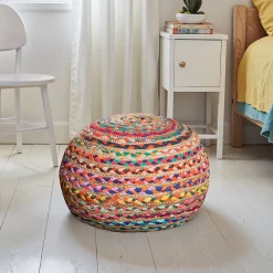 Hot Deko & Co Pouf rond en jute multicouleurs H.30 x l.40 cm Deco&Co