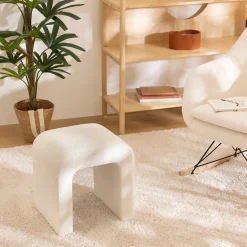 Atmosphera Créateur D'Intérieur Pouf Sevi en bouclette 41x35cm blanc - Atmosphera* Pouf Et Poire
