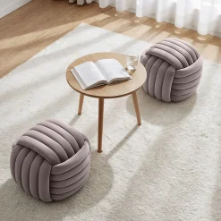 Akord Furniture Factory Pouf tressé en velours 53 cm NILO Rose Poudré* Pouf Et Poire