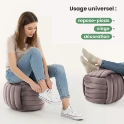 Akord Furniture Factory Pouf tressé en velours 53 cm NILO Rose Poudré* Pouf Et Poire