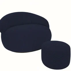 Bananair Pouf XXL déhoussable en velours côtelé 110x100 cm + repose-pieds bleu foncé* Pouf Et Poire