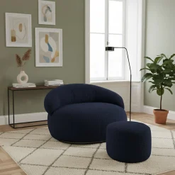 Bananair Pouf XXL déhoussable en velours côtelé 110x100 cm + repose-pieds bleu foncé* Pouf Et Poire