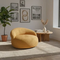 Bananair Pouf XXL déhoussable en velours côtelé 110x100 cm jaune moutarde* Pouf Et Poire