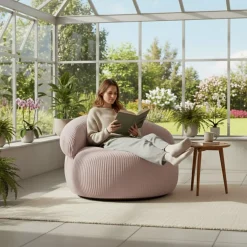 Hot Bananair Pouf XXL déhoussable en velours côtelé 110x100 cm rose