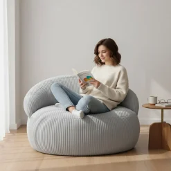 Discount Bananair Pouf XXL déhoussable en velours côtelé 110x100 cm gris clair