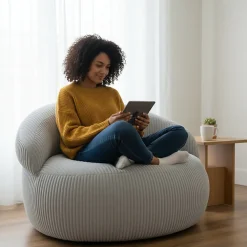 Discount Bananair Pouf XXL déhoussable en velours côtelé 110x100 cm gris clair