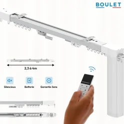 New Boulet Rail à rideaux motorisé extensible 230 à 400 cm aluminium - Batterie