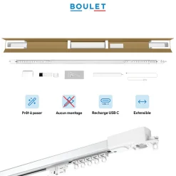 New Boulet Rail à rideaux motorisé extensible 230 à 400 cm aluminium - Batterie
