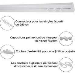 Monmobilierdesign Rail De Plafond Tringle En Pvc Pour Rideaux à Crochets Blanc Monorail Droit 220 Cm