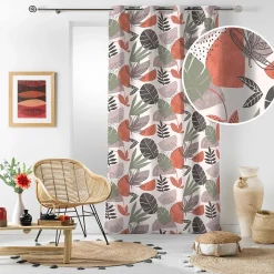Best Douceur D'Intérieur Rideau à œillets 140 x 240 cm Coton imprimé BIANCA Motif feuillage tendance