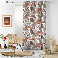 Best Douceur D'Intérieur Rideau à œillets 140 x 240 cm Coton imprimé BIANCA Motif feuillage tendance