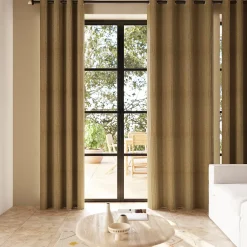 Clearance GoodHome Rideau à œillets uni effet froissé Castellano jaune moutarde L.260 x l.140