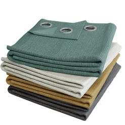 Clearance GoodHome Rideau à œillets uni effet froissé Castellano jaune moutarde L.260 x l.140