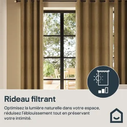 Clearance GoodHome Rideau à œillets uni effet froissé Castellano jaune moutarde L.260 x l.140