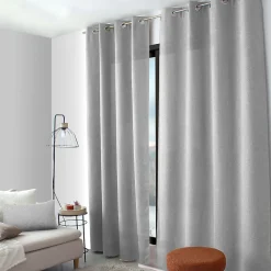 Outlet Home Maison Rideau à oeillets en velours chenillé (140x240 cm - Gris clair)