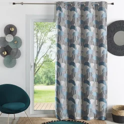 Online Home Maison Rideau d'ameublement à jacquard arrondi (140x260 cm - Bleu)