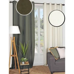 Clearance Dylrev Rideau en velours côtelé Kaki prêt à poser 140x260 cm