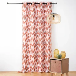 New Linder Rideau jacquard motif ikat en fils upcyclés (140x280 cm - Terracotta)