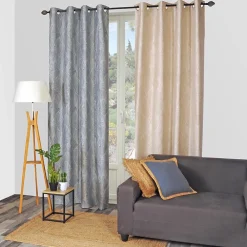 Best Dylrev Rideau Jacquard Végétal Prêt à Poser Beige 140x240cm