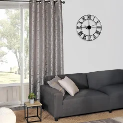 Clearance Dylrev Rideau occultant à œillets imprimé feuilles gris L.240 x l.140cm