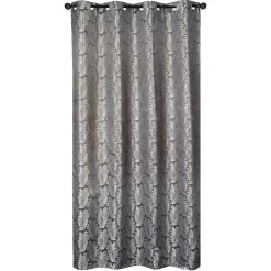 Clearance Dylrev Rideau occultant à œillets imprimé feuilles gris L.240 x l.140cm