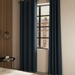 Best GoodHome Rideau occultant à œillets effet chenille Isti bleu marine L.260 x l.140cm