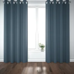 Clearance GoodHome Rideau occultant à oeillets bleu L.260 x l.140 cm , Novan
