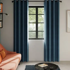 Clearance GoodHome Rideau occultant à oeillets bleu L.260 x l.140 cm , Novan