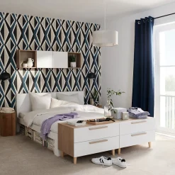 Clearance GoodHome Rideau occultant à oeillets bleu L.260 x l.140 cm , Novan