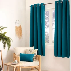 Discount Home Maison Rideau occultant uni avec 8 œillets (140x180 cm - Bleu Canard)