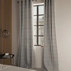 Clearance GoodHome Rideau tamisant à œillets effet jacquard Jind gris clair H.260 x l.140cm