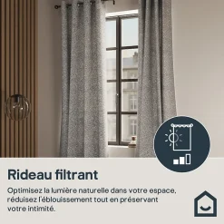 Clearance GoodHome Rideau tamisant à œillets effet jacquard Jind gris clair H.260 x l.140cm