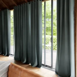 Best GoodHome Rideau tamisant à œillets effet velours Valgreta vert foncé H.260 x l.140cm