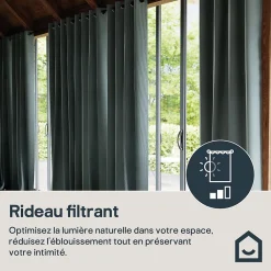 Best GoodHome Rideau tamisant à œillets effet velours Valgreta vert foncé H.260 x l.140cm