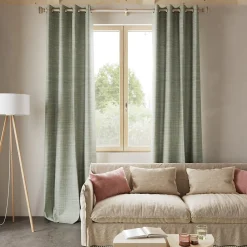 Best GoodHome Rideau tamisant à œillets effet tissé Novan vert sauge H.260 x l.140cm