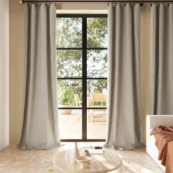 Clearance GoodHome Rideau tamisant à œillets en lin Ambala beige lin H.260 x l.140cm