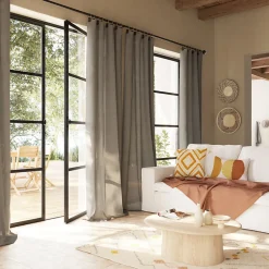 Clearance GoodHome Rideau tamisant à œillets en lin Ambala beige lin H.260 x l.140cm