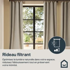 Clearance GoodHome Rideau tamisant à œillets en lin Ambala beige lin H.260 x l.140cm