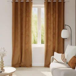 Best GoodHome Rideau tamisant à œillets velours côtelé Akola terracotta H.260 x l.140cm