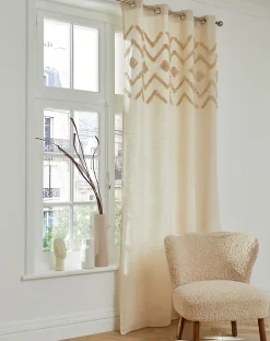 New Deko & Co Rideau tamisant à oeillets haut tufté beige H.260 x l.140cm