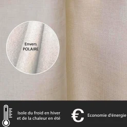 Outlet Dylrev Rideau Thermique effet Lin chiné doublé polaire ton sur ton à œillets 135x240cm prêt a poser, kaki clair
