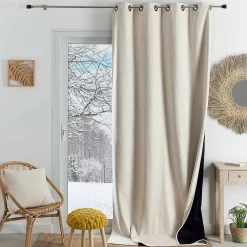 Outlet Home Maison Rideau thermique phonique et semi occultant KONFOR (250x260 cm - Blanc cassé)