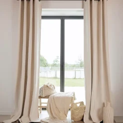 Outlet Home Maison Rideau thermique phonique et semi occultant KONFOR (250x260 cm - Blanc cassé)