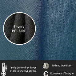 Discount Dylrev Rideau Thermique Velours frappé doublé polaire à œillets 140x240cm prêt a poser, Bleu Indigo