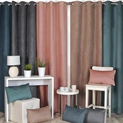Discount Dylrev Rideau Thermique Velours frappé doublé polaire à œillets 140x240cm prêt a poser, Bleu Indigo