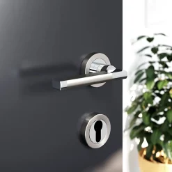 Sale GoodHome Rosace de fonction rond à visser Duod Zamac effet chrome et nickel satin gris Ø52mm