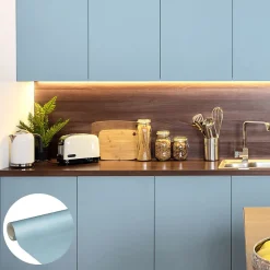 Discount Ambiance Sticker Rouleau adhésif Imperméable Vinyle au Mètre - Sticker Lavable Cuisine Meuble Armoire Porte - 60cmx2m - Bleu poudre