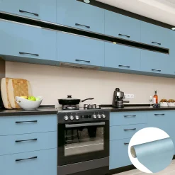 Discount Ambiance Sticker Rouleau adhésif Imperméable Vinyle au Mètre - Sticker Lavable Cuisine Meuble Armoire Porte - 60cmx2m - Bleu poudre